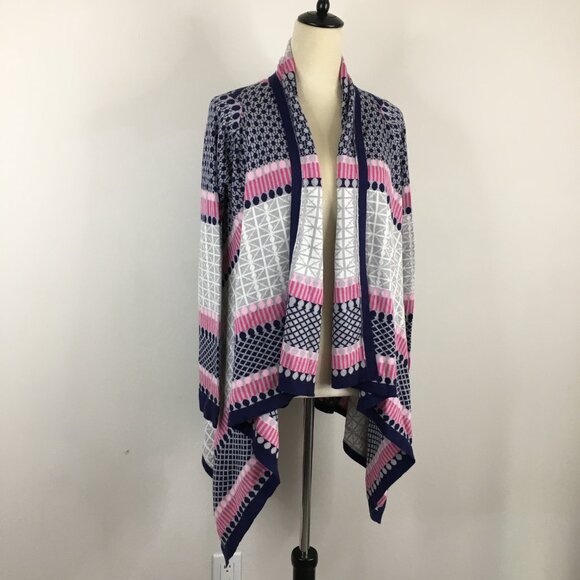 BCBGMAXAZRIA Multi-Color Mixed Print High Low Hem Open Front Cardigan - Picture 3 of 9